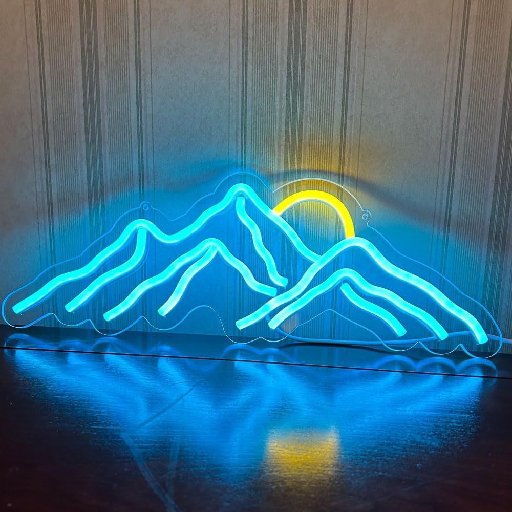 Outdoor Adventure Ideas - Dağ Güneşi Neon Tabela Mavi Manzara